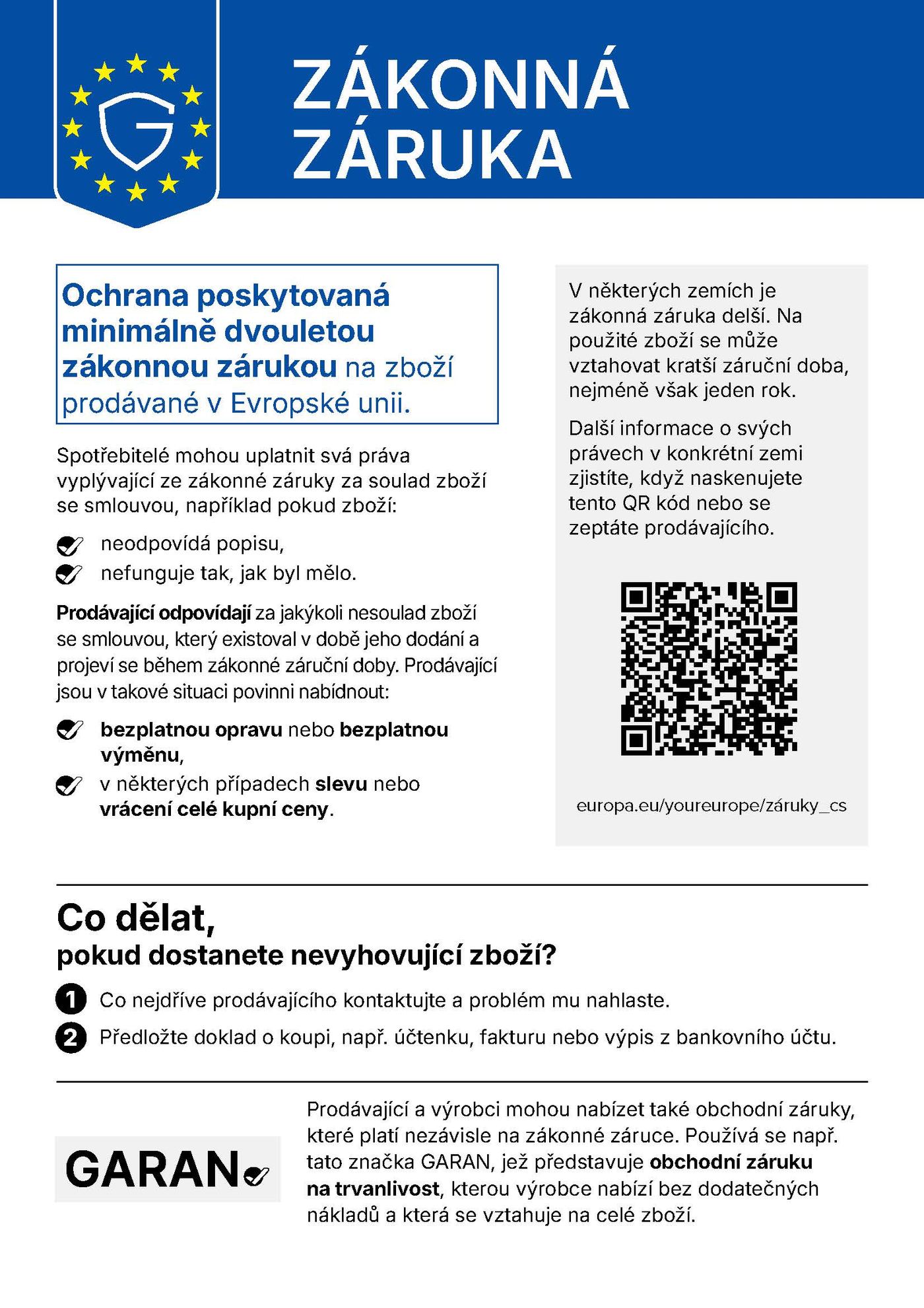 Oznámení o zákonné záruce EU – LEGAL GUARANTEE